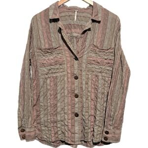 Free People Multicolor Striped Button-Down Shirt